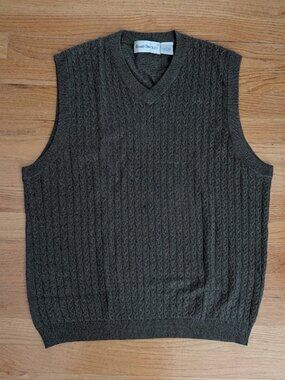 Barry Bricken Sweater Vest Mens L V Neck Silk Grandpa Academia